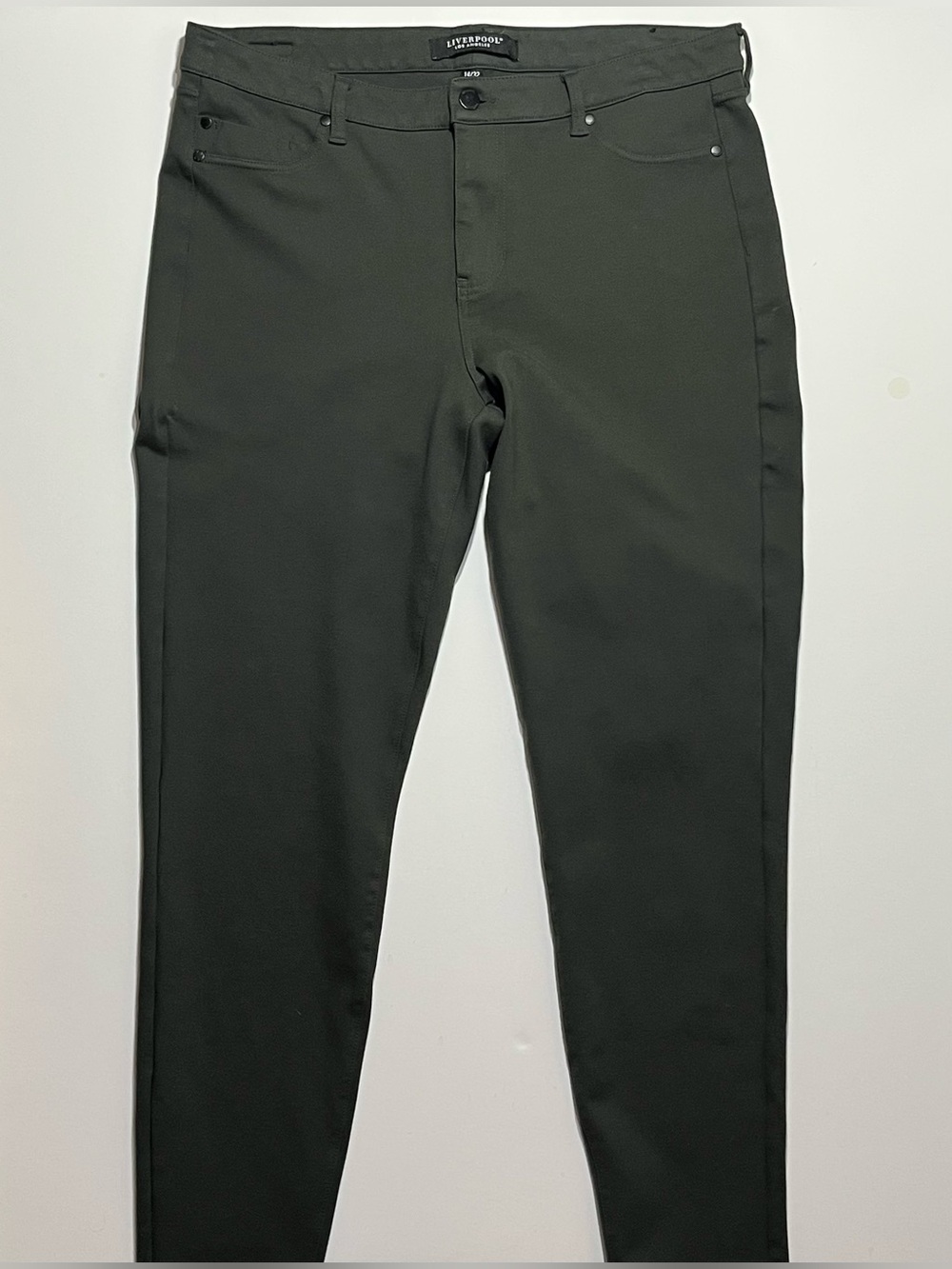 Liverpool Los Angeles Ponte Skinny Mid Rise Chino Pants, Size 14/32, Peat Green